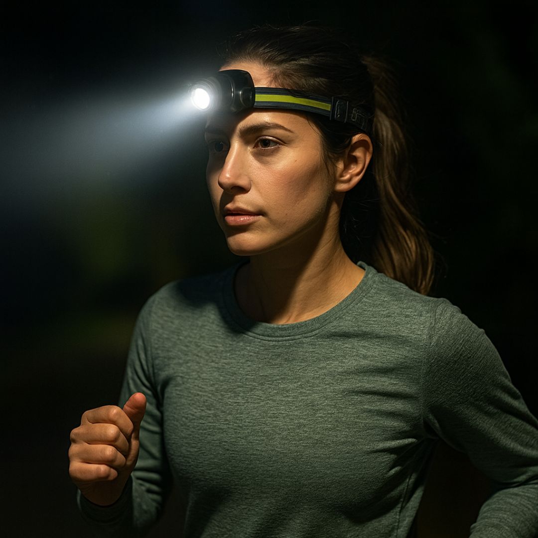 Lanterna Frontal LED Brilhante de 1000 Lumens com Luz Vermelha e Zoom para Caminhadas e Campismo