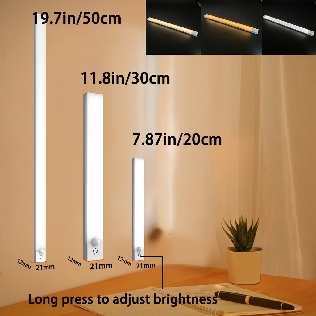 Luz noturna LED com sensor de movimento inteligente, bateria recarregável por USB e brilho ajustável