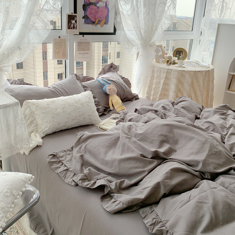 Candy Colored Bedsheet Set With Elegant Ruffle Trim For Your Bedroom