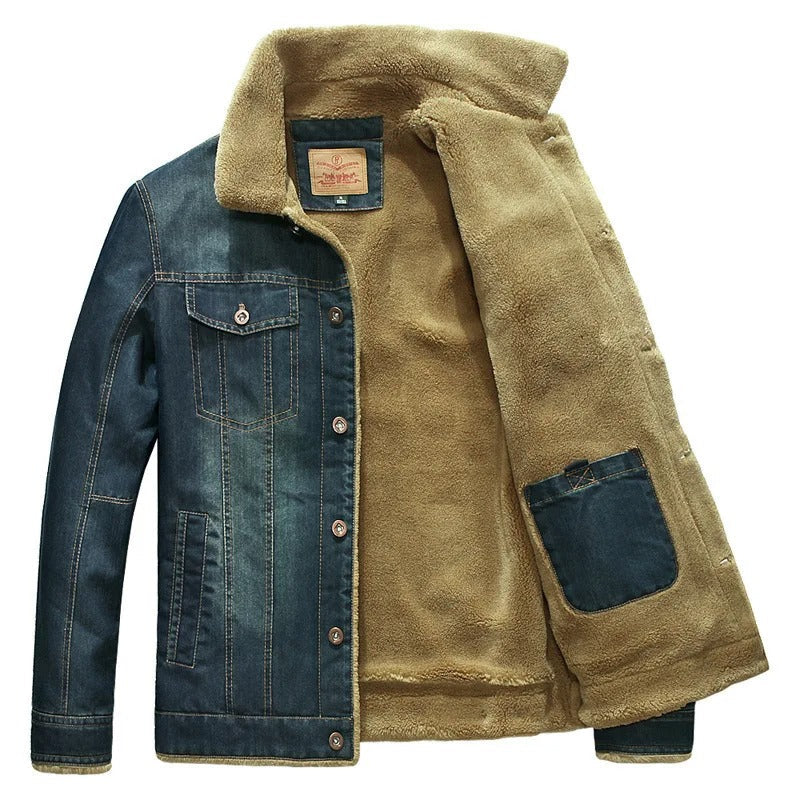 Lucas Windbreaker Jacket In Denim With Fleece Lining For Men