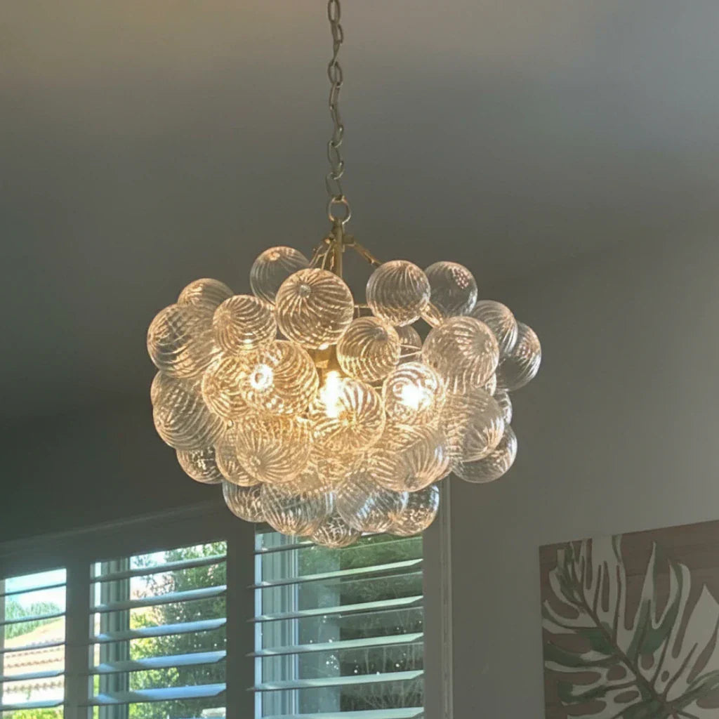 Lampadario a Bolle con Vetro Trasparente Elegante e Righe