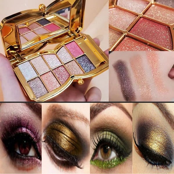 Palette de fards à paupières pailletés 10 couleurs – Poudre maquillage à effet brillant haute brillance pour un maquillage des yeux glamour – Pigmentation intense