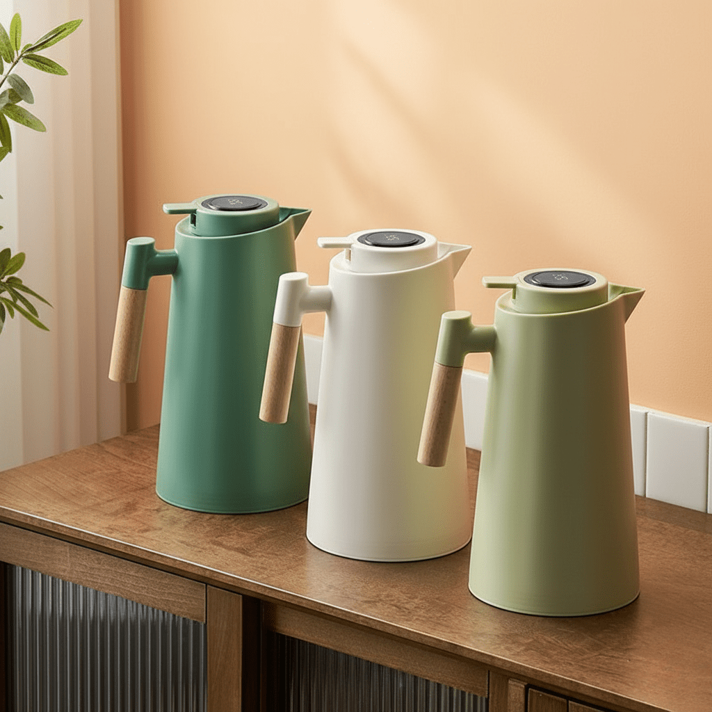 AeroTherm Doppelwandige Thermosflasche mit Temperaturanzeige und Holzgriff