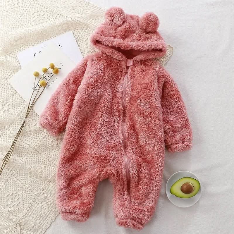 SnuggleNest Flannel Romper For Babies, Fluffy Winter Romper