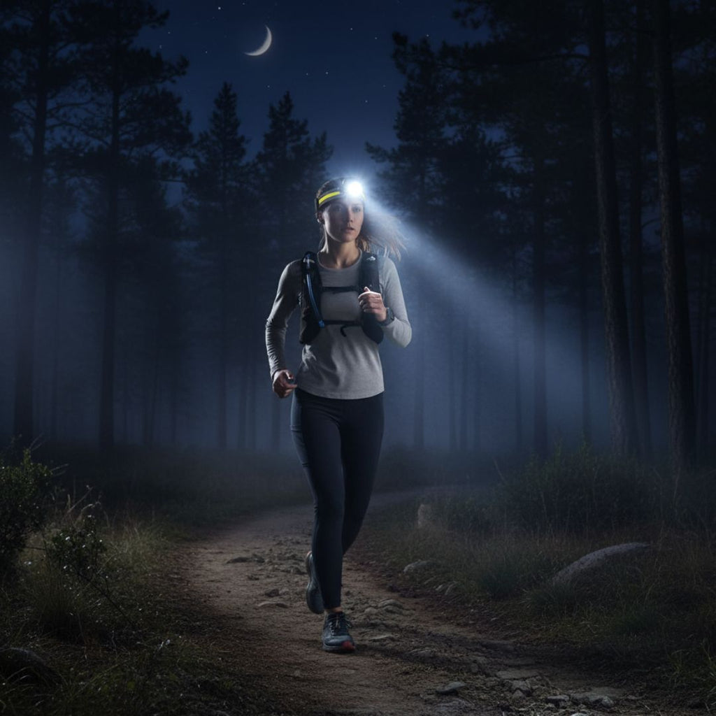 Lanterna Frontal LED Brilhante de 1000 Lumens com Luz Vermelha e Zoom para Caminhadas e Campismo