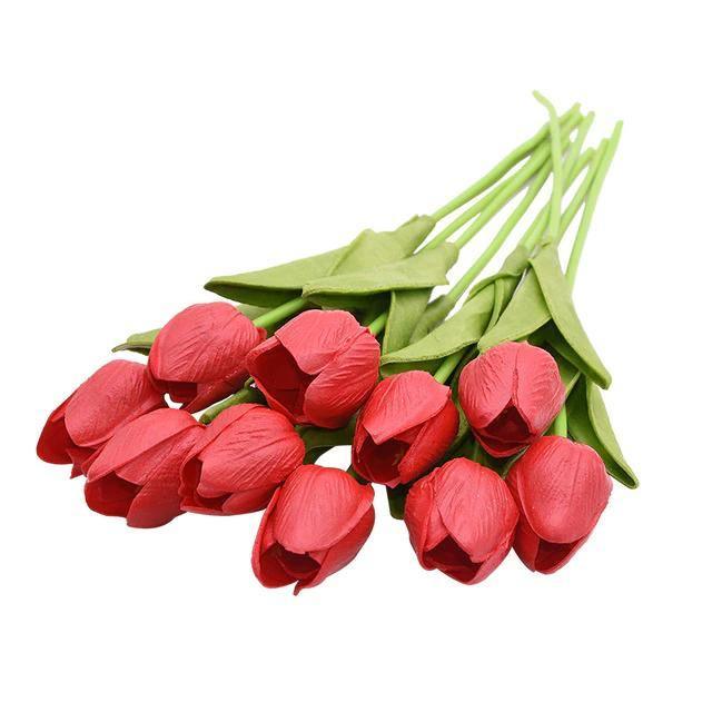 Sada deseti kusů umělých tulipánů a květin