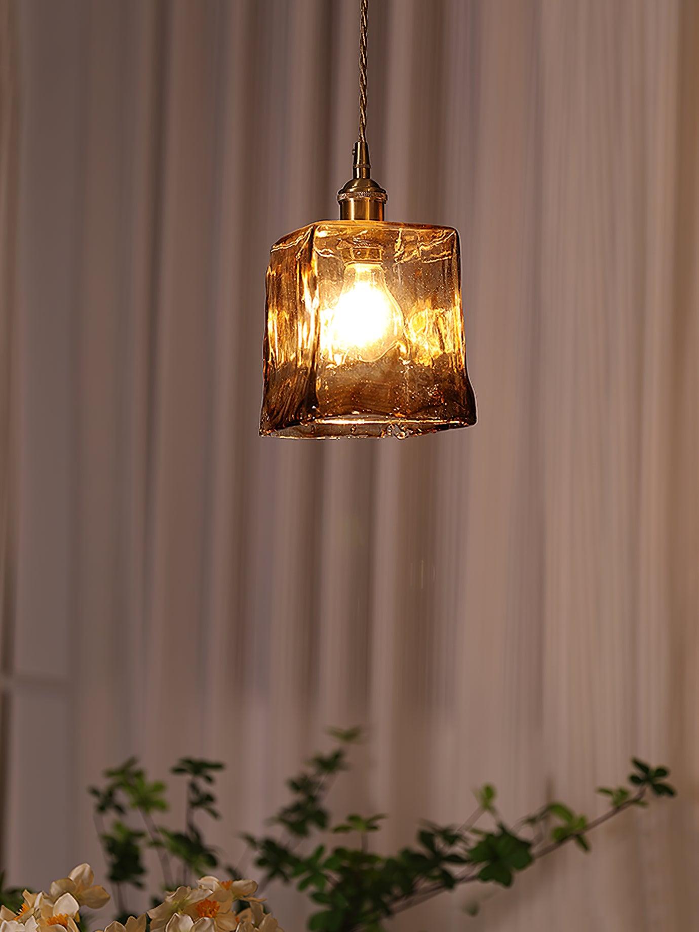 Corvin Brass And Amber Glass Pendant Light
