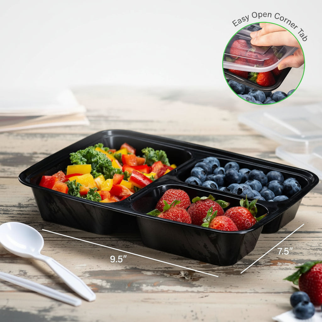 Lunch box a tre scomparti per una pianificazione efficiente dei pasti e il controllo delle porzioni