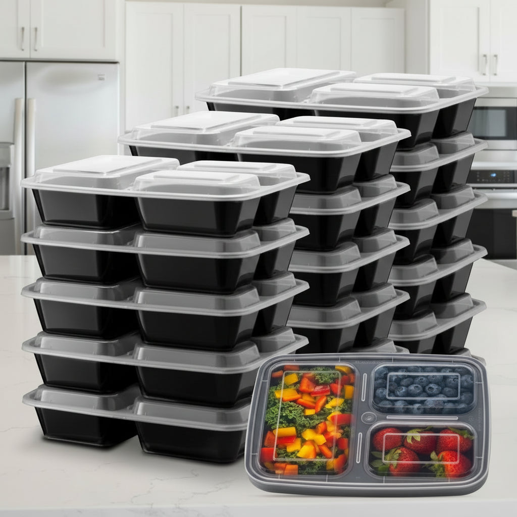 Lunch box a tre scomparti per una pianificazione efficiente dei pasti e il controllo delle porzioni