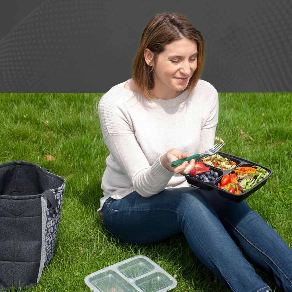 Lunch box a tre scomparti per una pianificazione efficiente dei pasti e il controllo delle porzioni