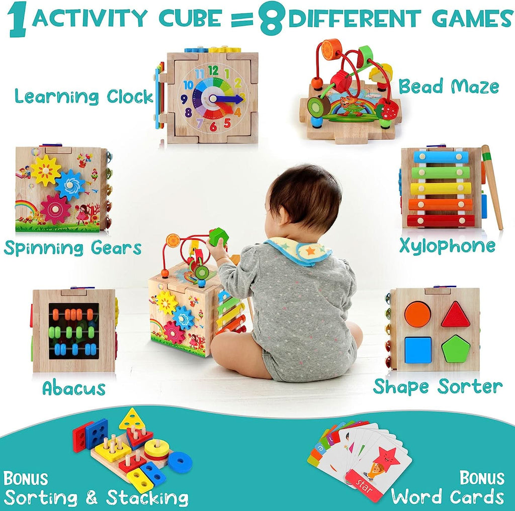 NovaCube 8-in-1 Interaktiver Montessori-Würfel für Kleinkinder ab 18 Monaten