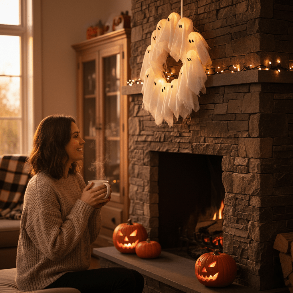 PhantomGlow LED věnec: Strašidelná halloweenová magie pro atmosférickou dekoraci