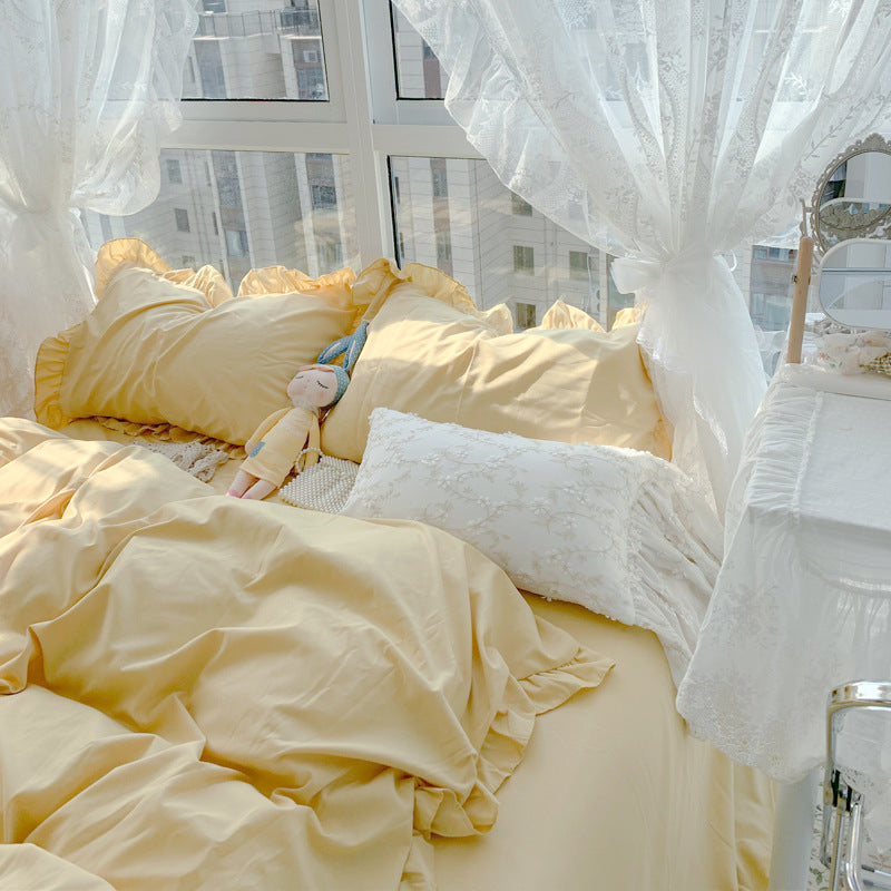 Candy Colored Bedsheet Set With Elegant Ruffle Trim For Your Bedroom