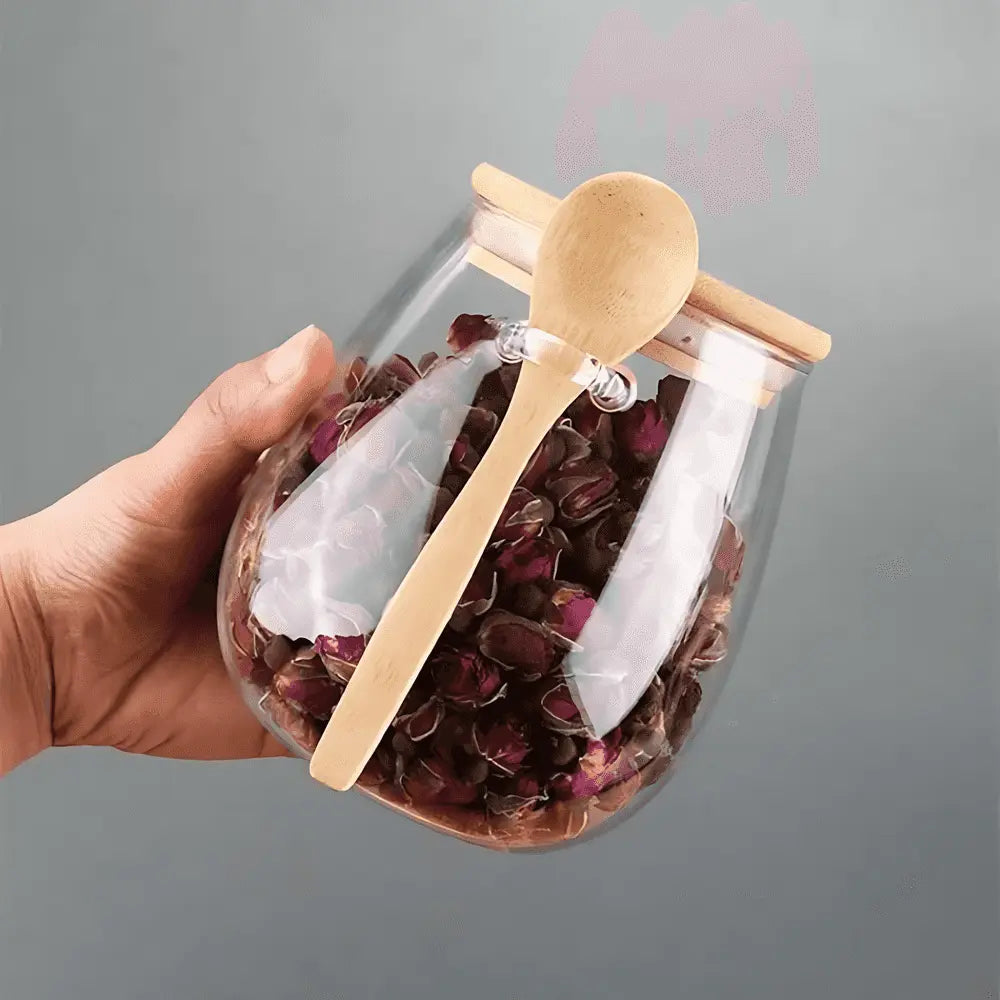 Airtight Glass Storage Jar With Bamboo Lid For Coffee, Tea, And Grains