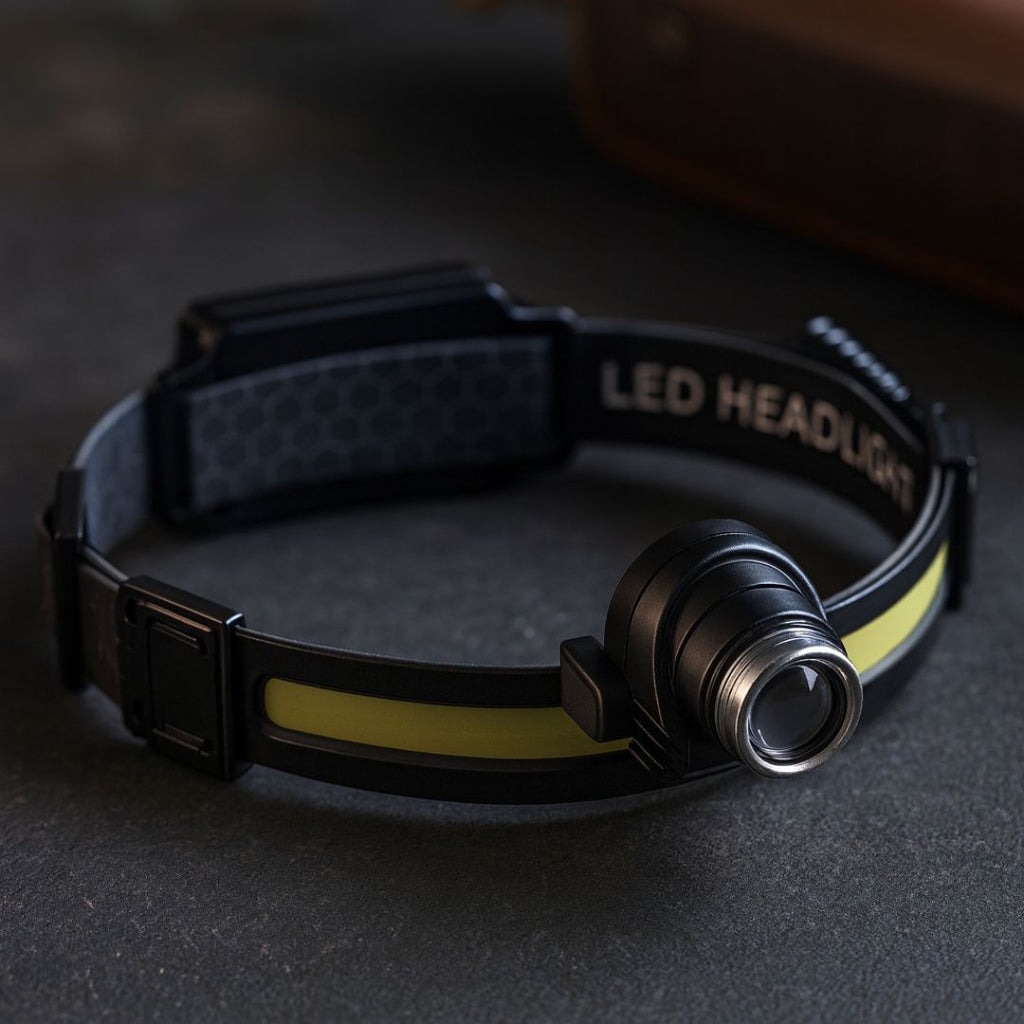 Lanterna Frontal LED Brilhante de 1000 Lumens com Luz Vermelha e Zoom para Caminhadas e Campismo