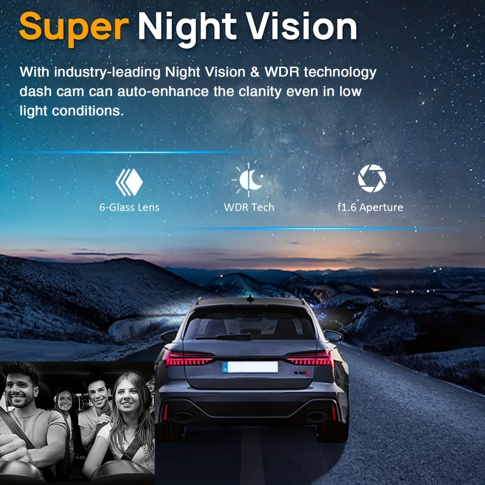 1080P WiFi Dual Dash Cam With Front and Interior IR Night Vision and Loop Recording | Fervei