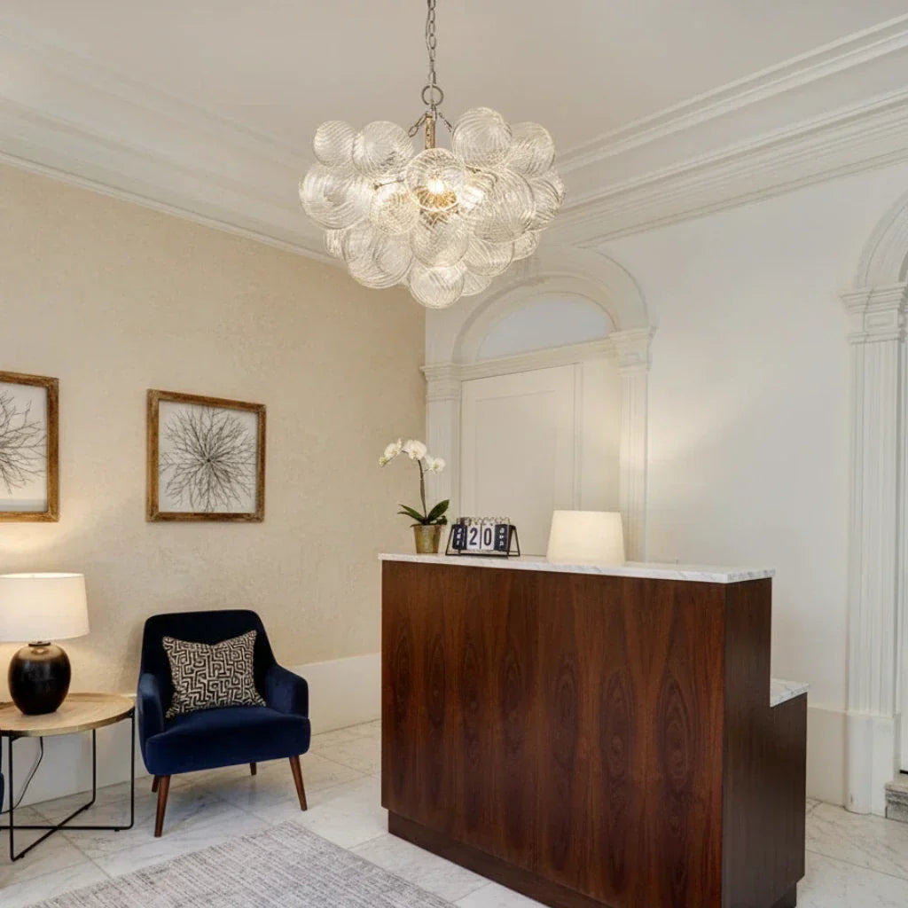 Lampadario a Bolle con Vetro Trasparente Elegante e Righe