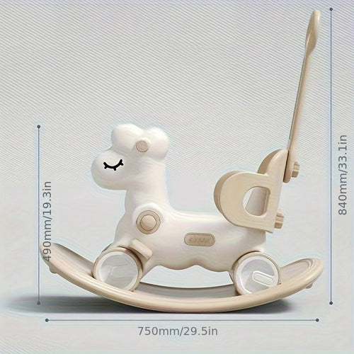 2-in-1 Baby Rocking Horse Walker Plastic Pink Kids Toddler with Push Handle Balance Toy Indoor Toy