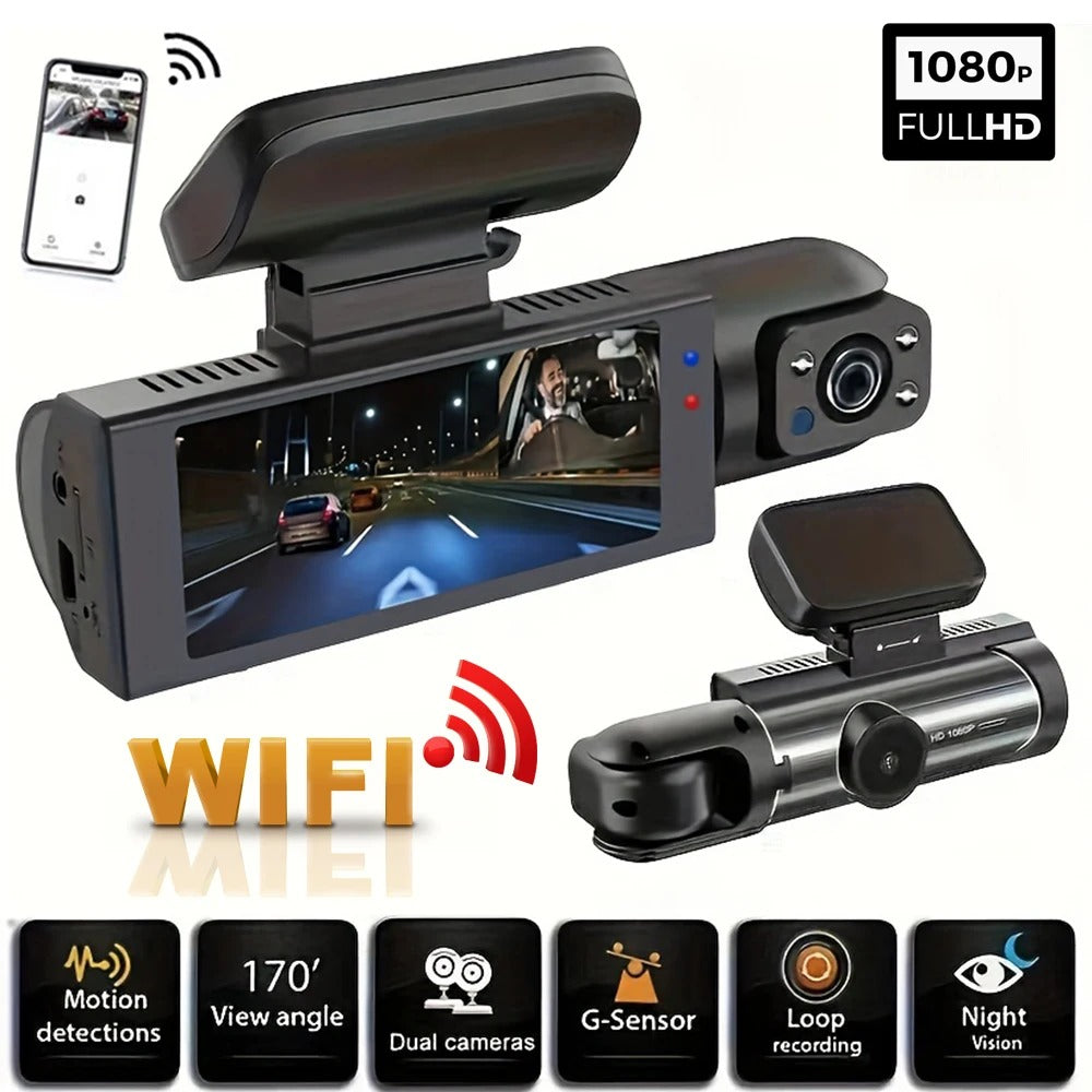 1080P WiFi Dual Dash Cam With Front and Interior IR Night Vision and Loop Recording | Fervei