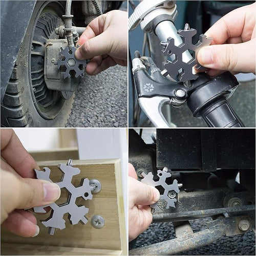 18-in-1 Snowflake Multitool in Compact Keychain Size with Wrenches, Screwdrivers, and Bottle Opener