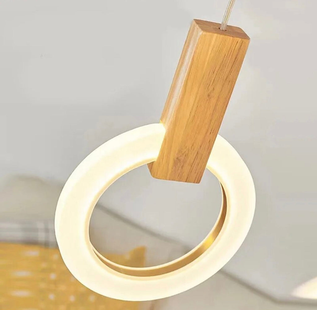 Wood And Acrylic Ring Pendant Lamp With LED Warm Glow