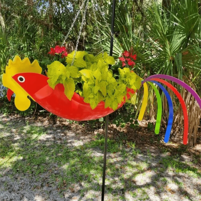 Hanging Plant Bowl With Colorful Chicken Design Garden Decor