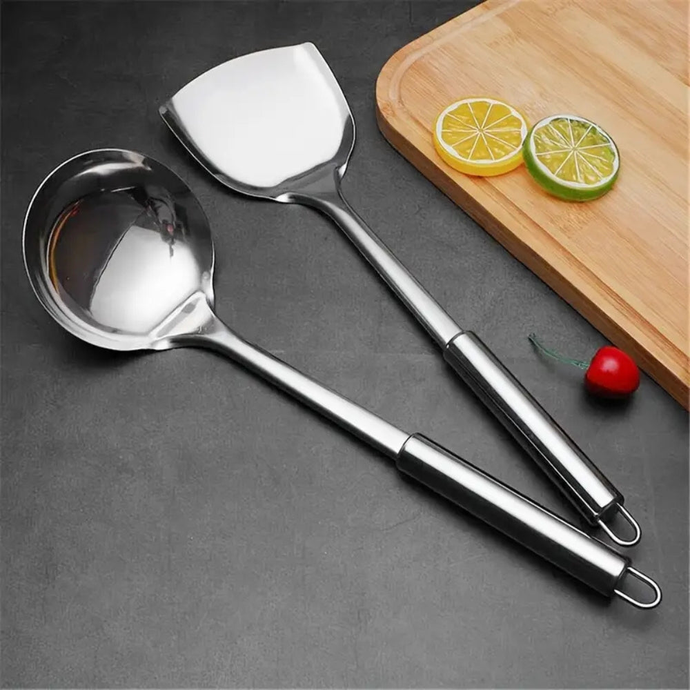 Set med köksredskap i rostfritt stål med ergonomiska handtag, 5 delar