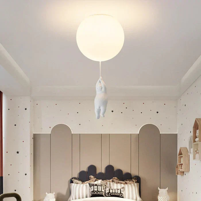 Bear Balloon Pendant Light For Kids Room With Warm LED Glow
