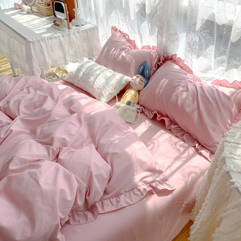 Candy Colored Bedsheet Set With Elegant Ruffle Trim For Your Bedroom