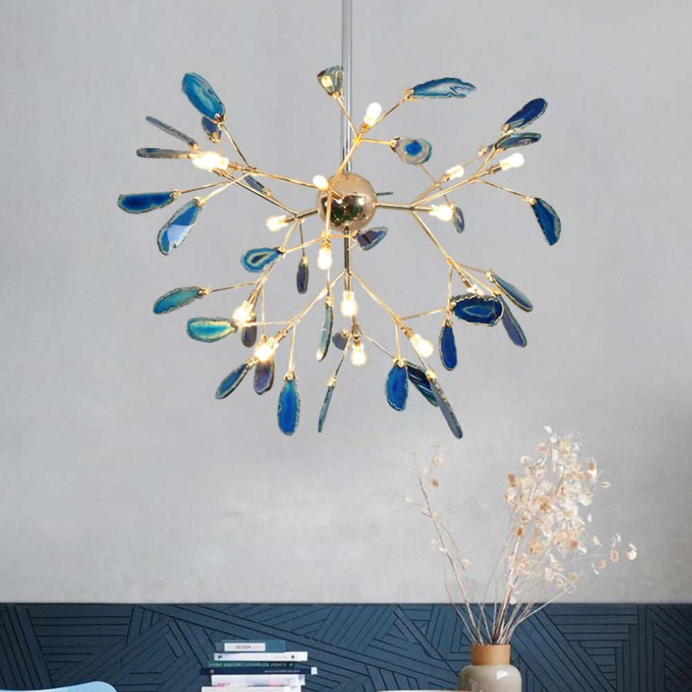 Agate Crystal Chandelier With Natural Stone Exclusive Pendant Light For Dining Room