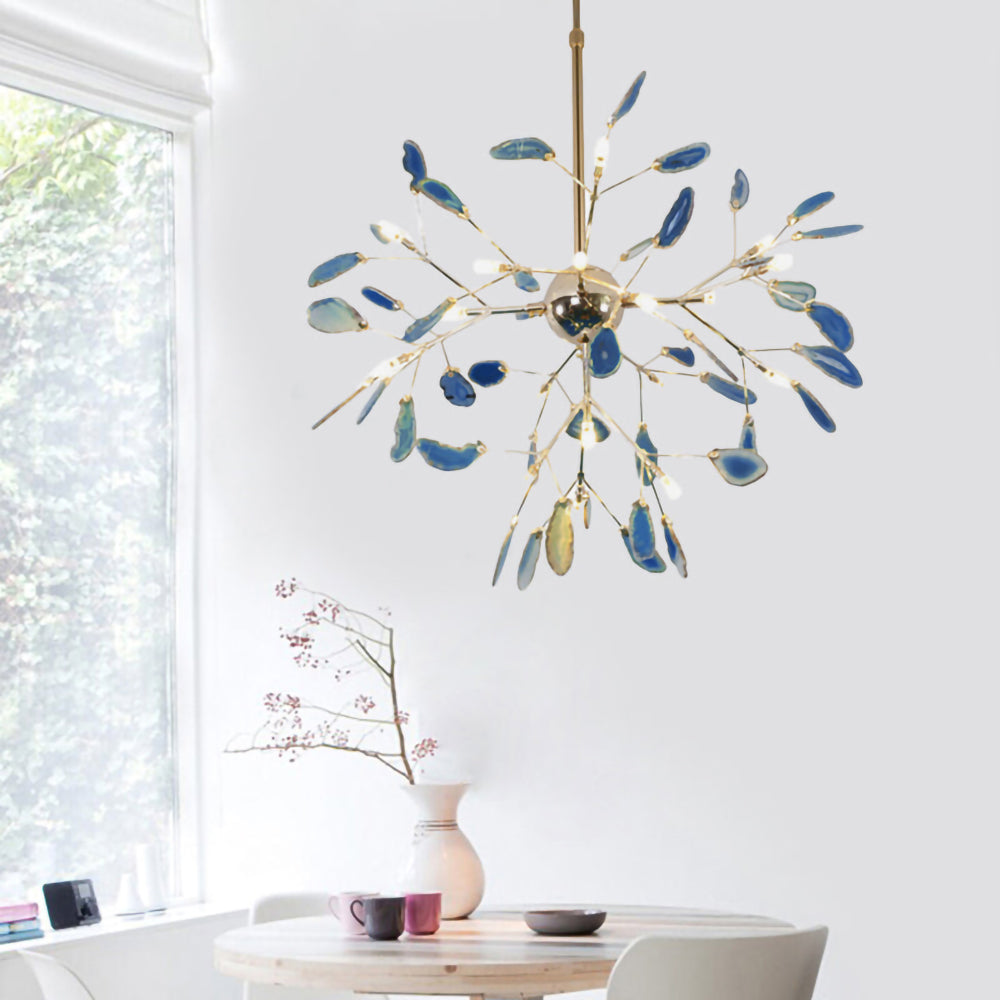 Agate Crystal Chandelier With Natural Stone Exclusive Pendant Light For Dining Room