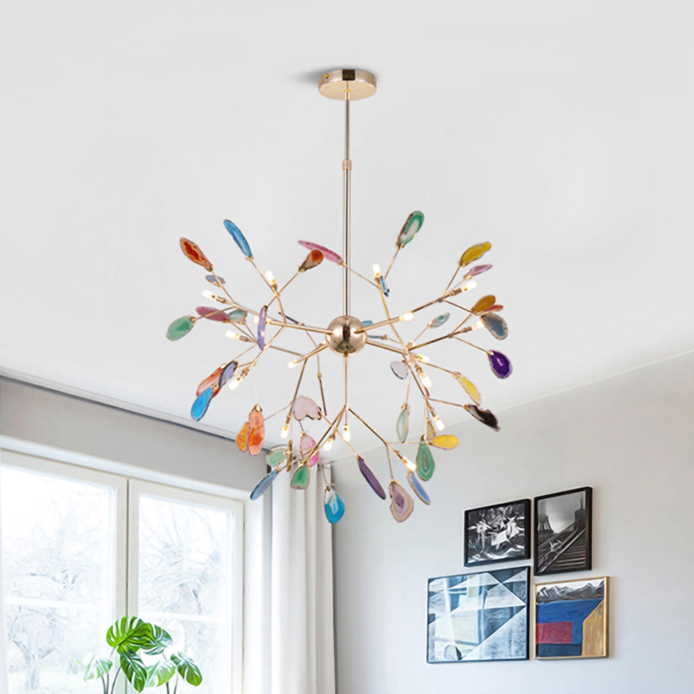 Agate Crystal Chandelier With Natural Stone Exclusive Pendant Light For Dining Room