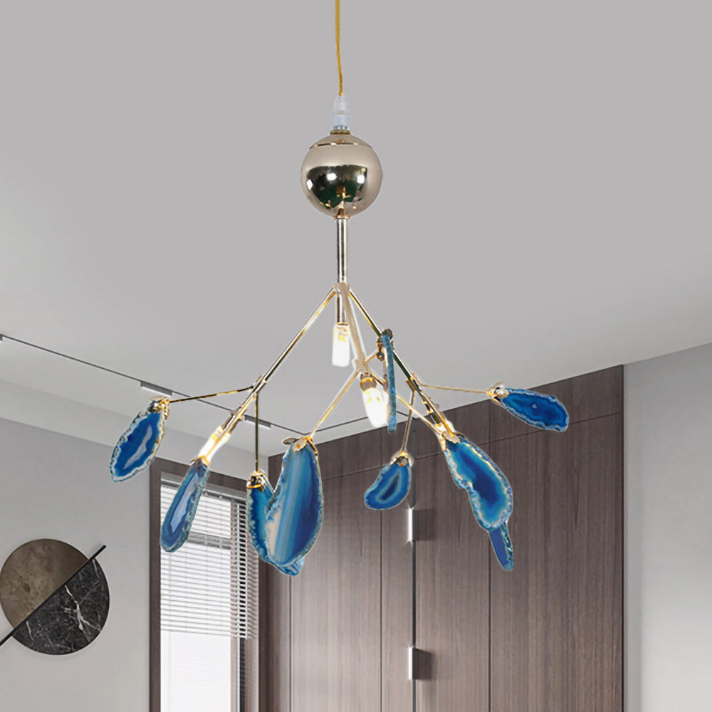 Agate Crystal Chandelier With Natural Stone Exclusive Pendant Light For Dining Room