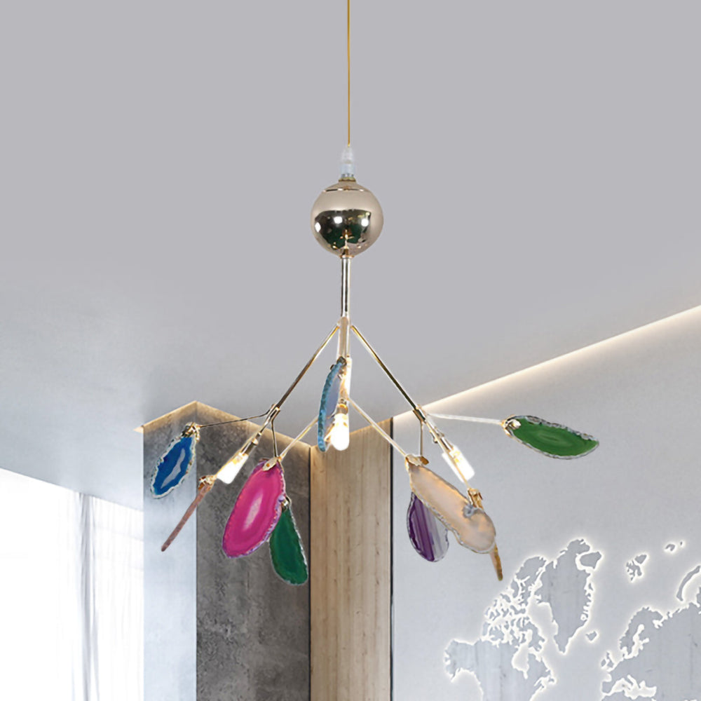 Agate Crystal Chandelier With Natural Stone Exclusive Pendant Light For Dining Room