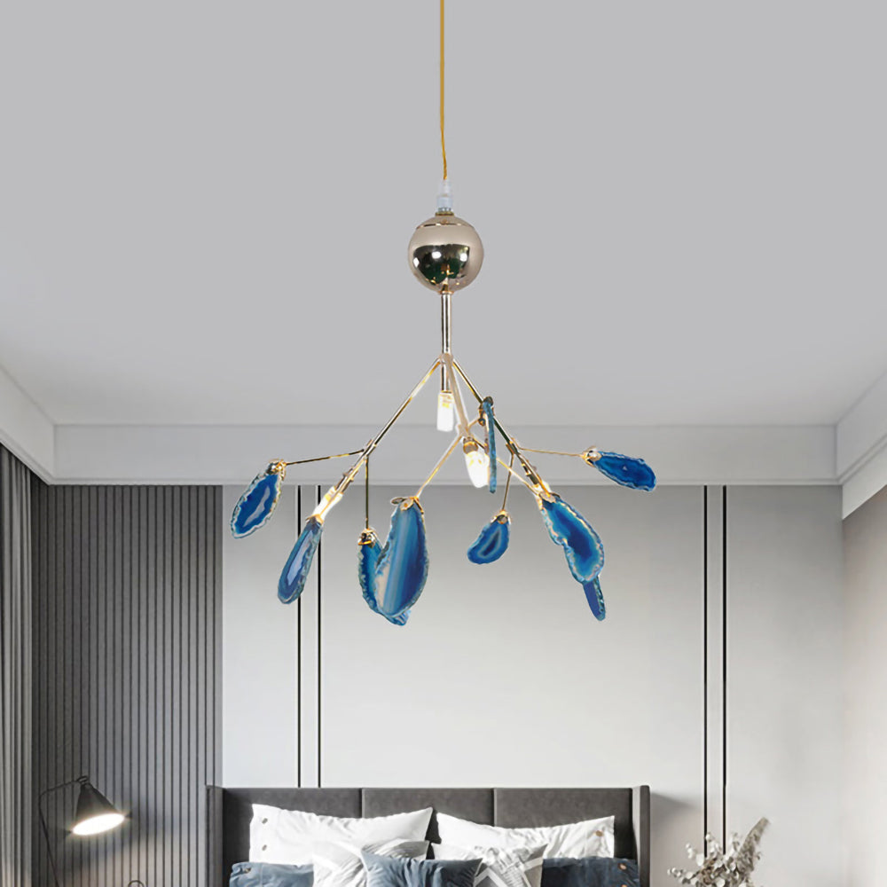 Agate Crystal Chandelier With Natural Stone Exclusive Pendant Light For Dining Room