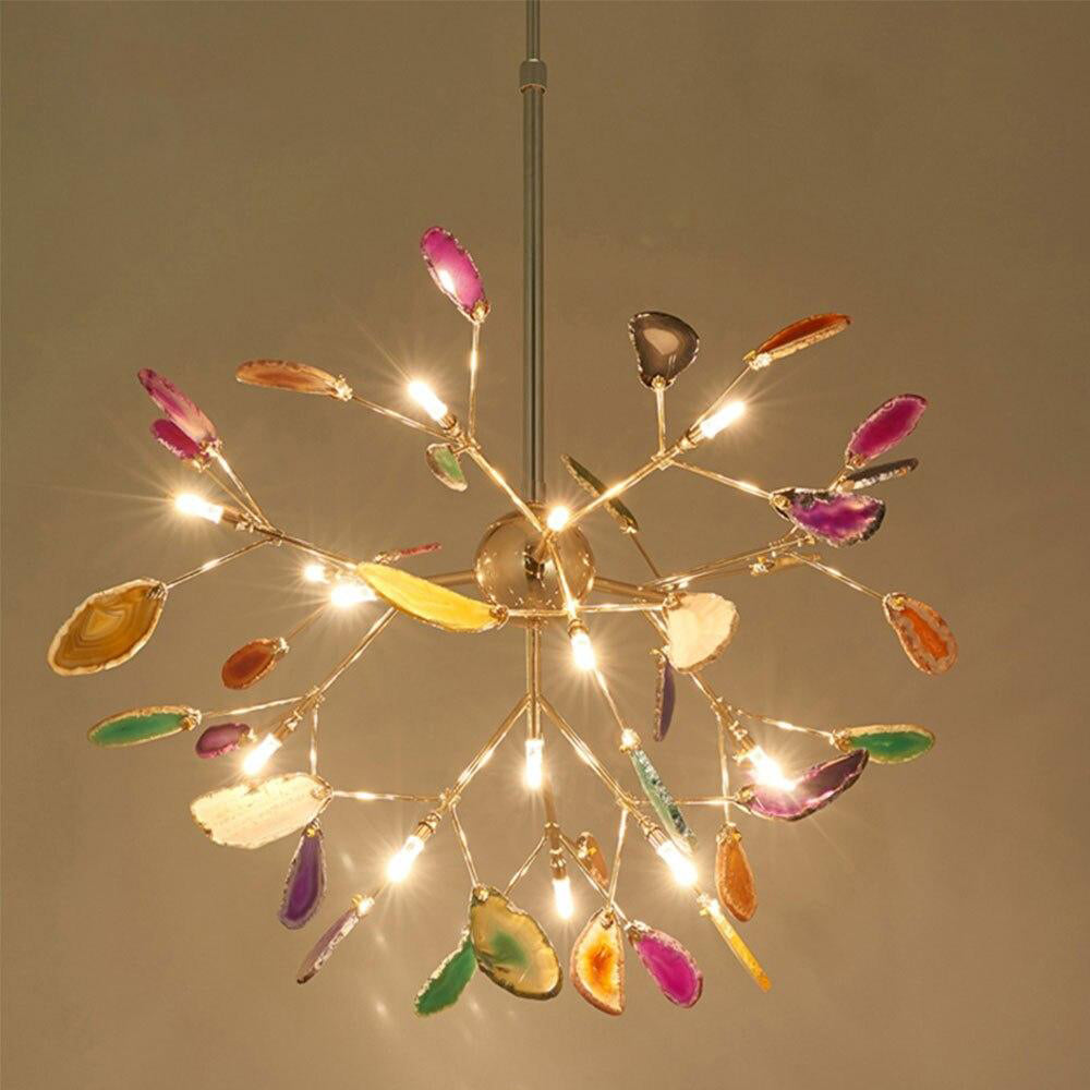 Agate Crystal Chandelier With Natural Stone Exclusive Pendant Light For Dining Room