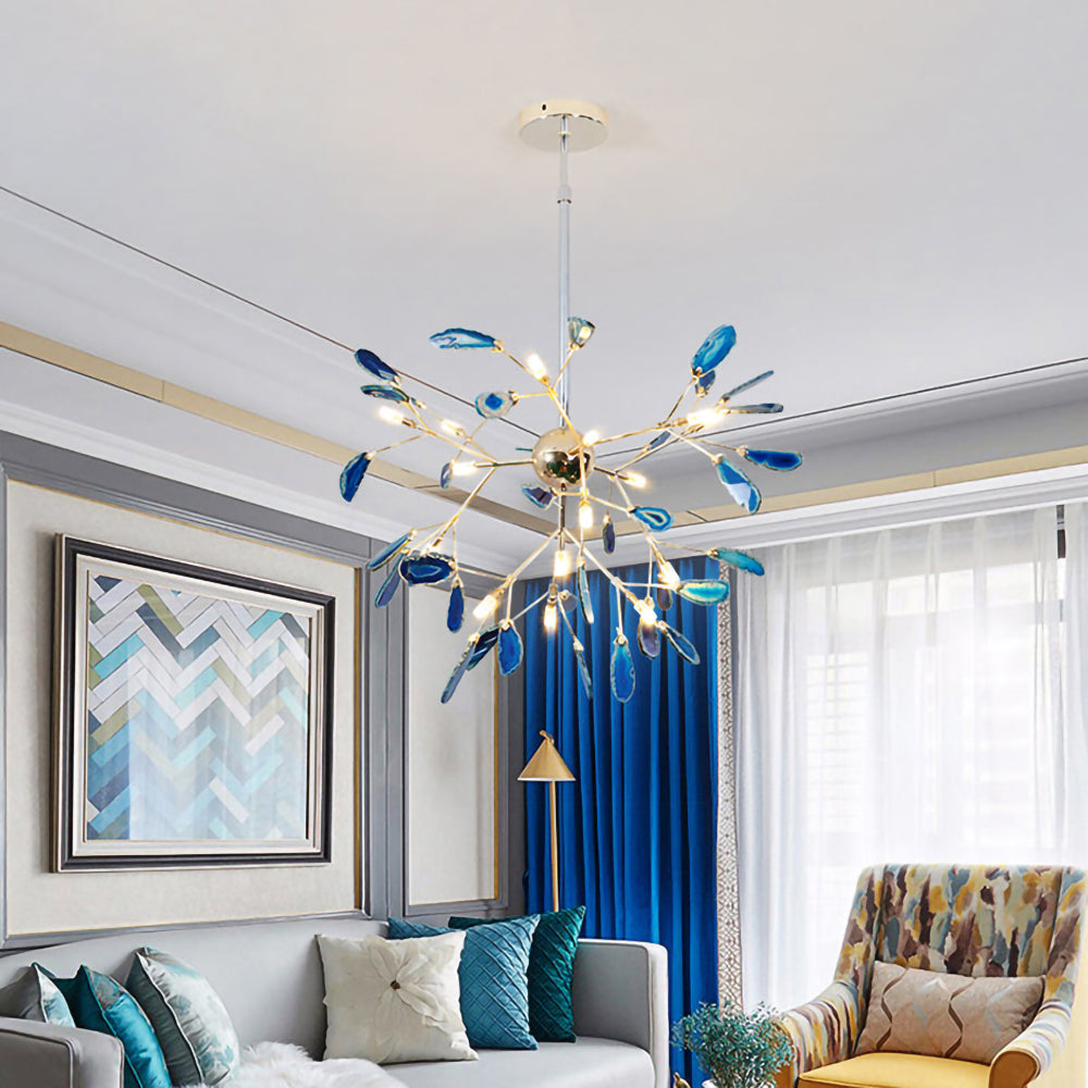 Agate Crystal Chandelier With Natural Stone Exclusive Pendant Light For Dining Room