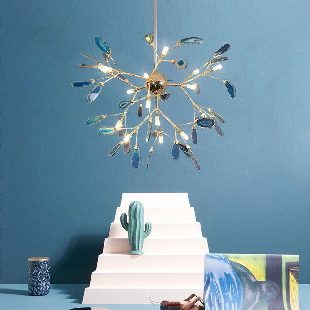 Agate Crystal Chandelier With Natural Stone Exclusive Pendant Light For Dining Room