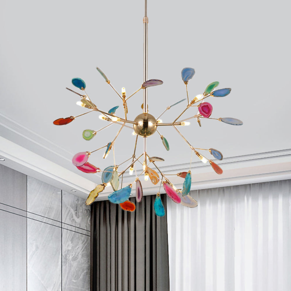 Agate Crystal Chandelier With Natural Stone Exclusive Pendant Light For Dining Room