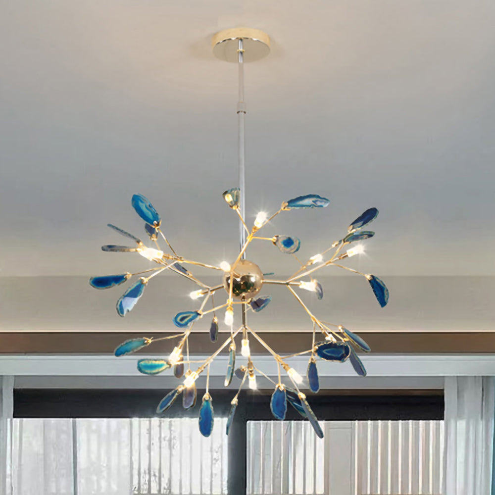 Agate Crystal Chandelier With Natural Stone Exclusive Pendant Light For Dining Room