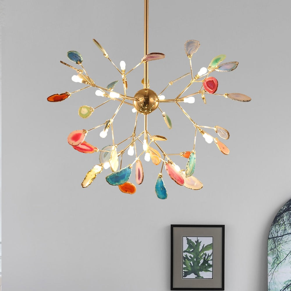 Agate Crystal Chandelier With Natural Stone Exclusive Pendant Light For Dining Room