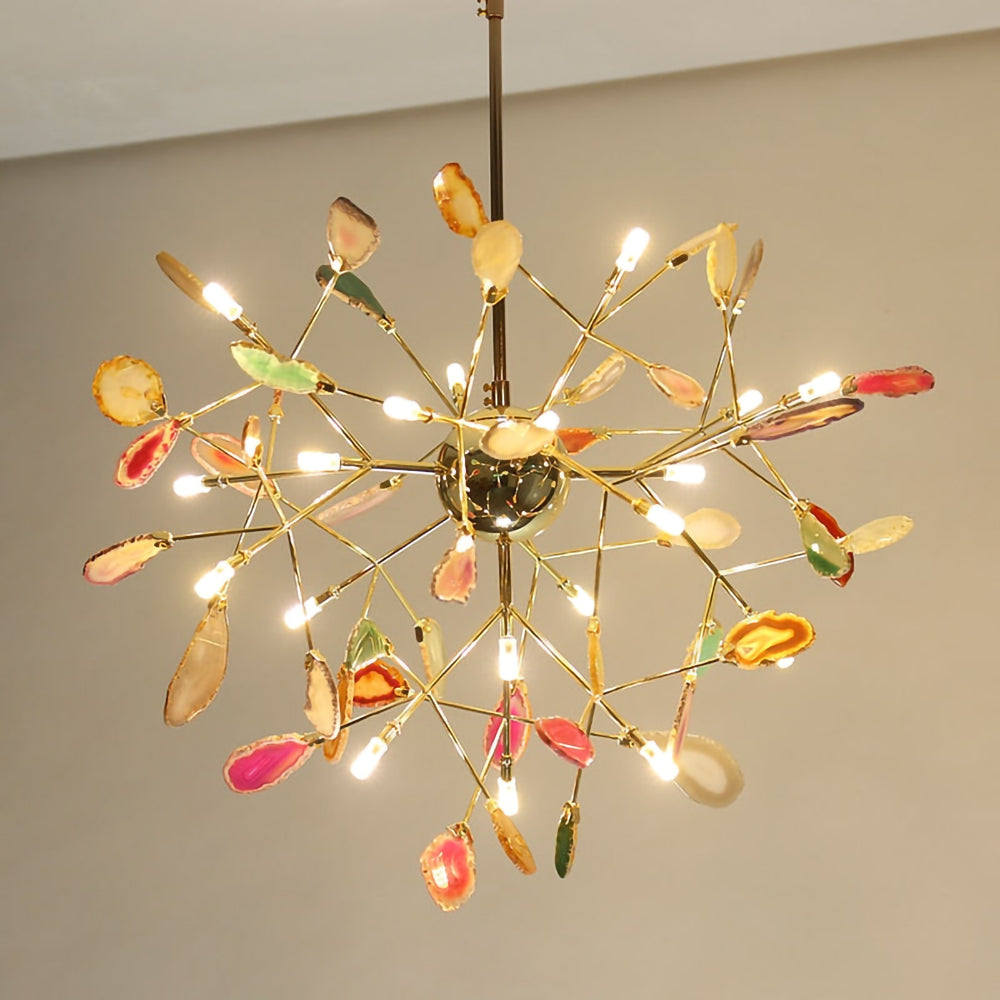 Agate Crystal Chandelier With Natural Stone Exclusive Pendant Light For Dining Room