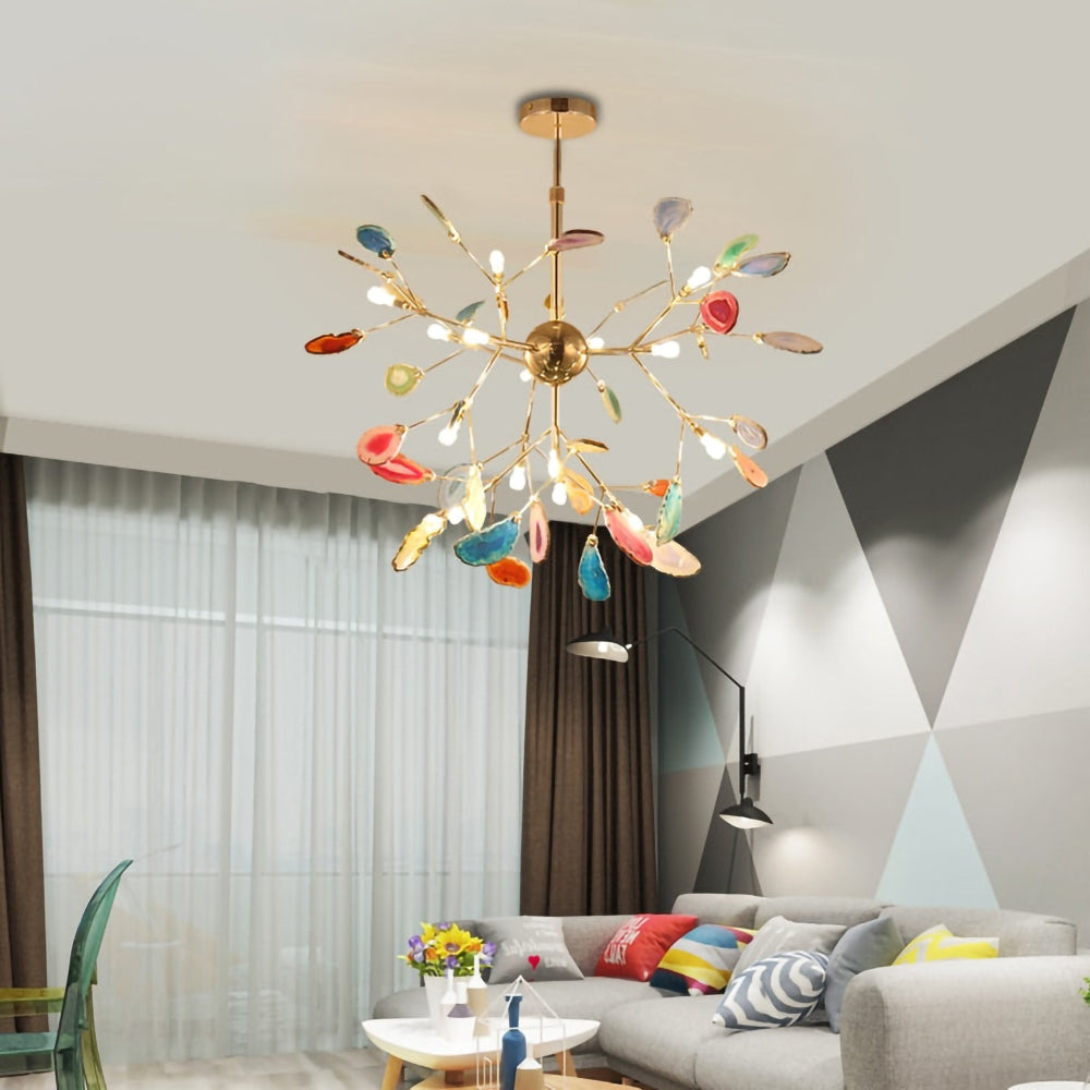 Agate Crystal Chandelier With Natural Stone Exclusive Pendant Light For Dining Room