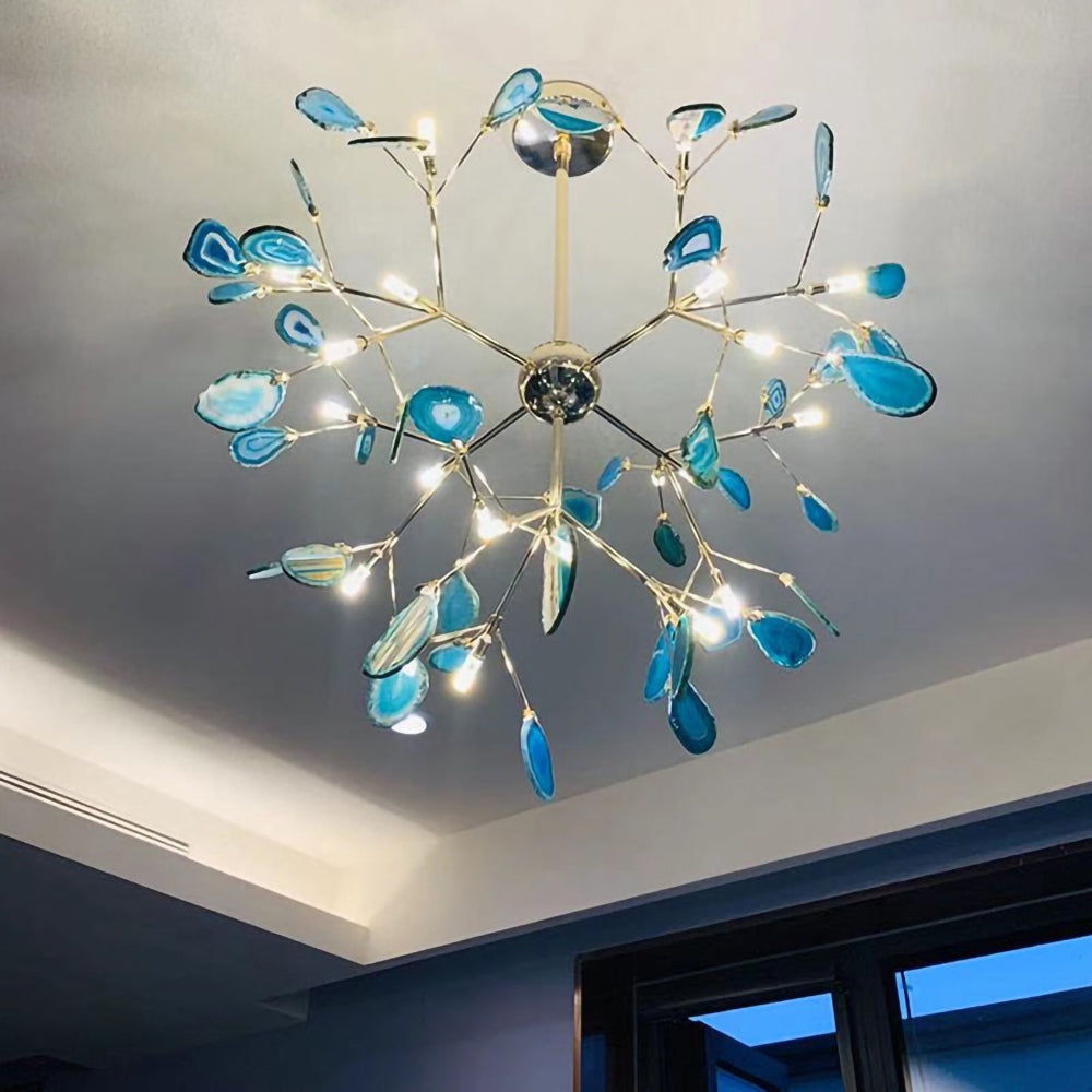 Agate Crystal Chandelier With Natural Stone Exclusive Pendant Light For Dining Room