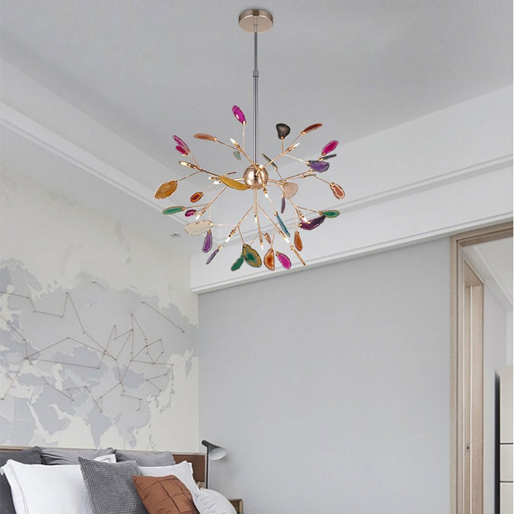 Agate Crystal Chandelier With Natural Stone Exclusive Pendant Light For Dining Room