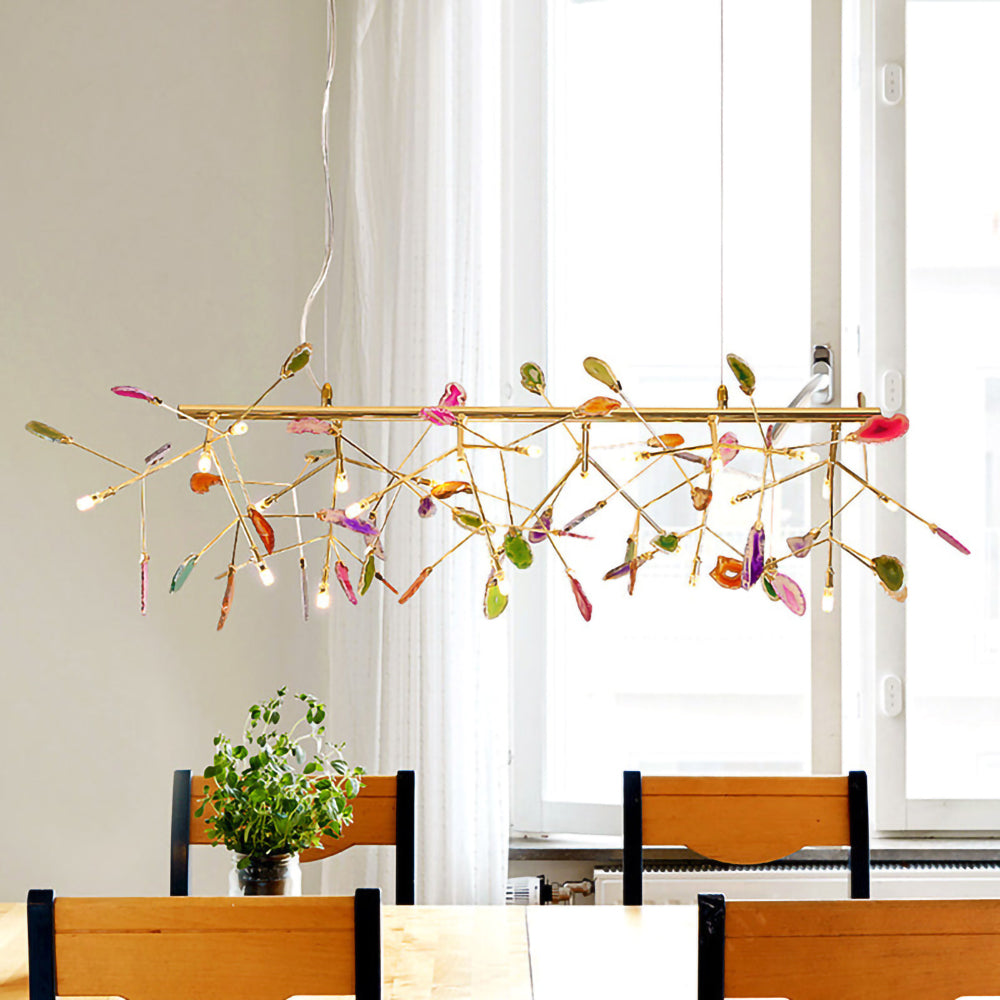 Agate Crystal Chandelier With Natural Stone Exclusive Pendant Light For Dining Room