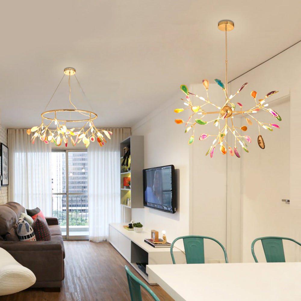 Agate Crystal Chandelier With Natural Stone Exclusive Pendant Light For Dining Room