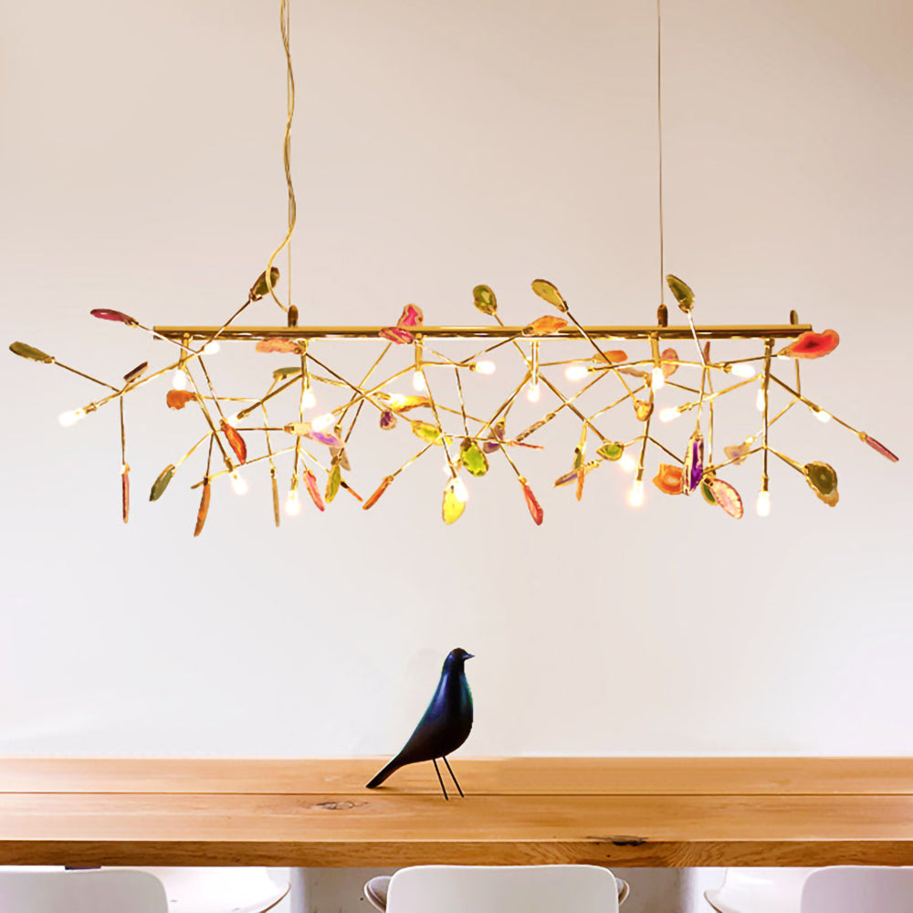 Agate Crystal Chandelier With Natural Stone Exclusive Pendant Light For Dining Room