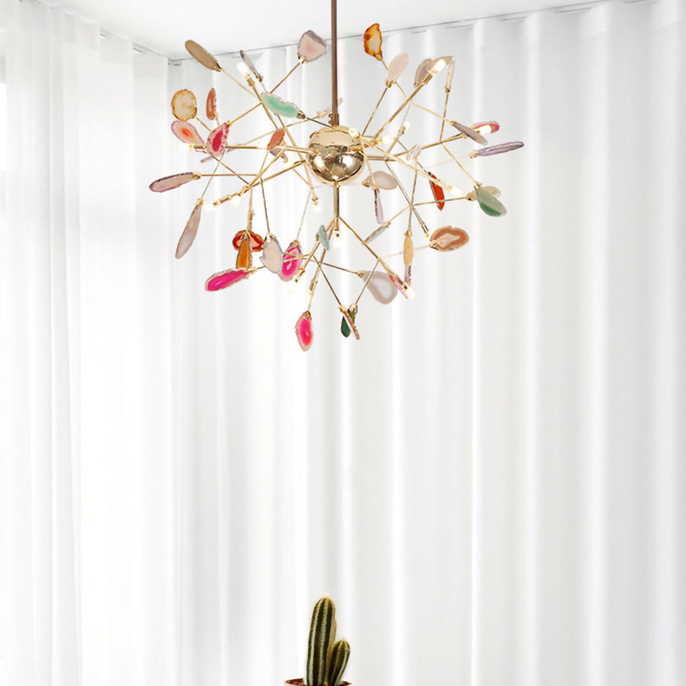 Agate Crystal Chandelier With Natural Stone Exclusive Pendant Light For Dining Room