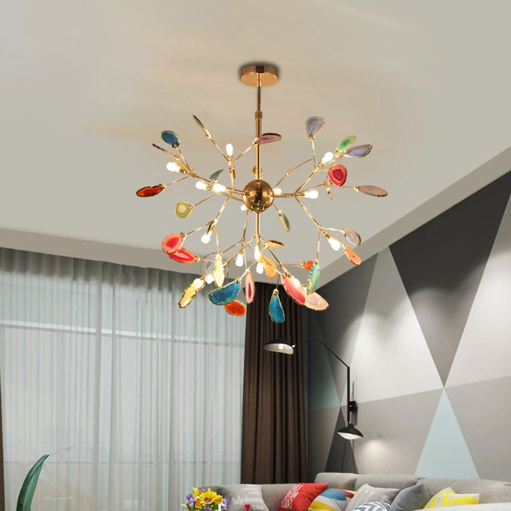 Agate Crystal Chandelier With Natural Stone Exclusive Pendant Light For Dining Room
